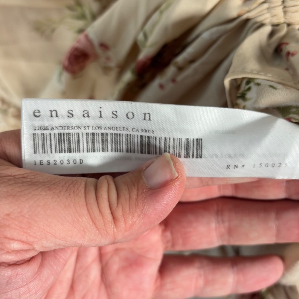 En Saison Floral Ruched Wrap Mini Dress Women's Size M‎ Beige Red Anthropologie - Picture 11 of 15